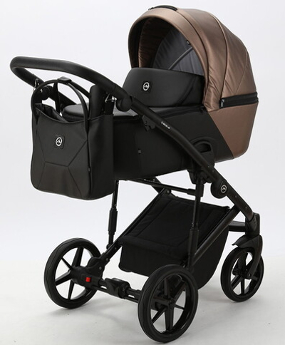 Детская коляска Adamex Mobi Deluxe 3 в 1 M-SD11 (ТЕМНО-БЕЖЕВЫЙ ПЕРЛ+ЧЕРНАЯ КОЖА)