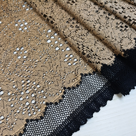 Кружево эластичное, с непрозрачным центром, черный/бежевый