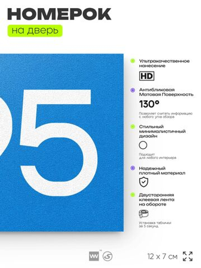 Номер на дверь 995, табличка на дверь для офиса, квартиры, кабинета, аудитории, склада, голубая 120х70 мм, Айдентика Технолоджи