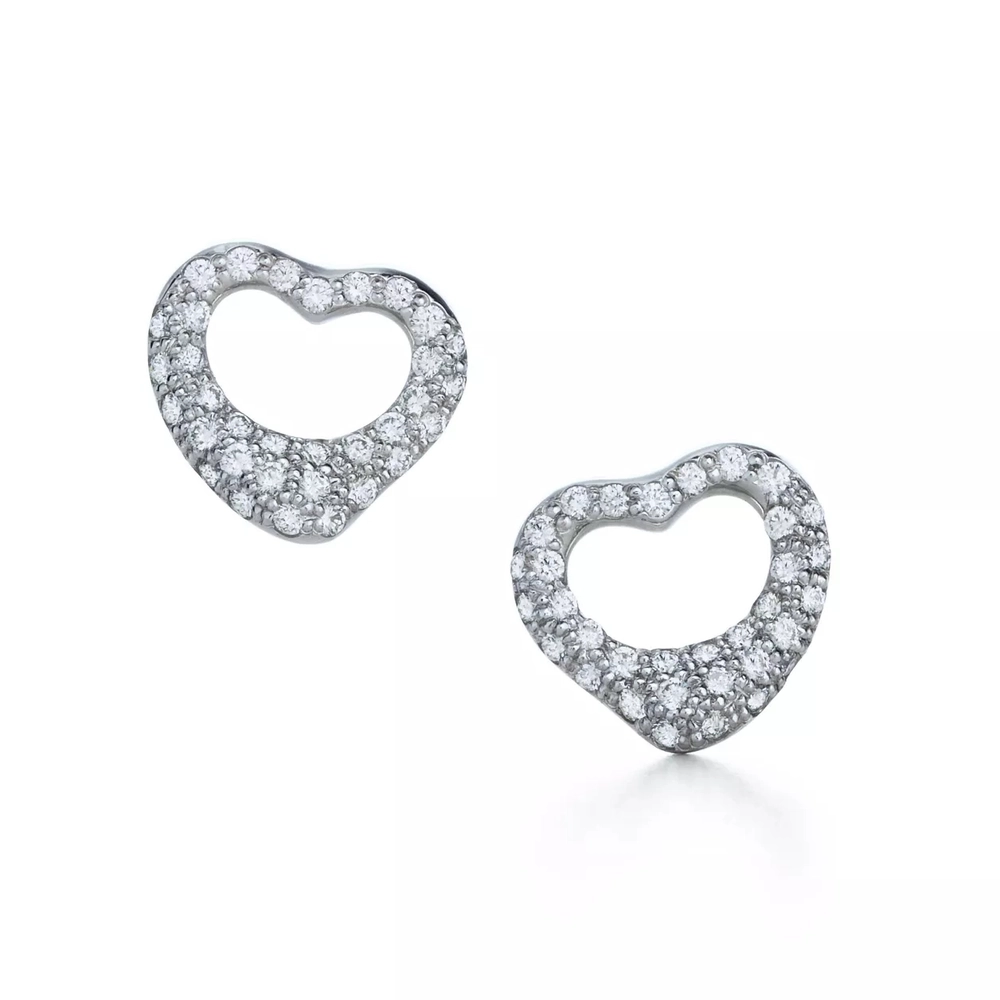 Серьги из платины с бриллиантами, Tiffany 💎Open heart 11 mm
