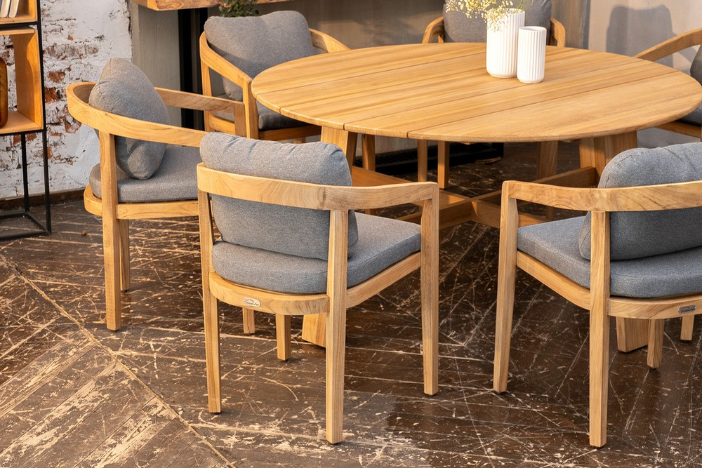 Обеденный стол из тика Joygarden ОКТА 150 см круглый, коричневый