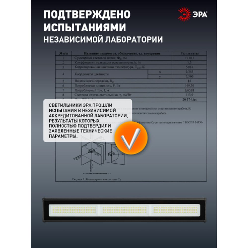 Светильник светодиодный ЭРА SPP-403-0-50K-150 150Вт 5000К 15000Лм Кп&lt;5% КСС Д IC