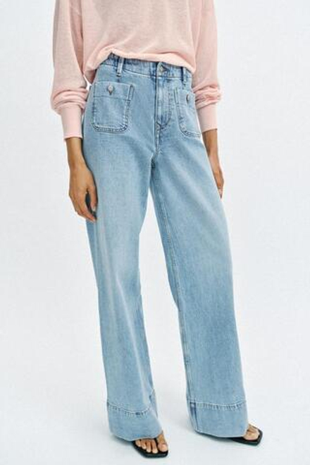 ZARA ДЖИНСЫ Z1975 WIDE LEG С ВЫСОКОЙ ПОСАДКОЙ И КАРМАНАМИ, ГОЛУБОЙ
