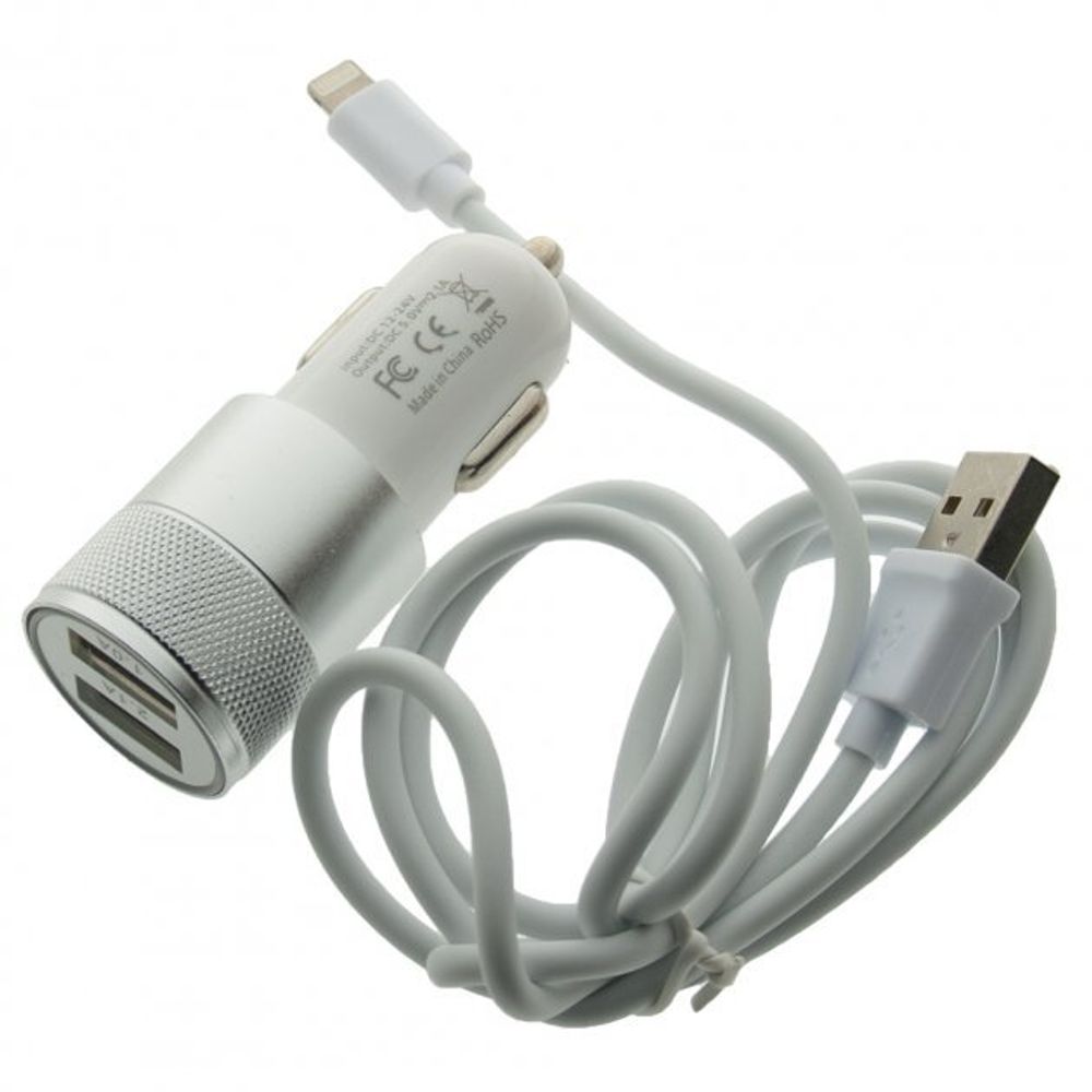 АЗУ с кабелем lightning/micro 2USB 2.1А Modocee (M3) silver