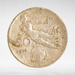 Italy 20 Centesimi 1908 R "Liberty in Flight - Ear of Wheat", VF