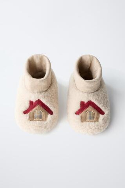 ZARA ДОМАШНИЕ ТАПОЧКИ С ОТДЕЛКОЙ, ЭКРЮ