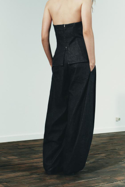 ZARA БРЮКИ BALLOON С ЗАЩИПАМИ, ТЕМНЫЙ ИНДИГО