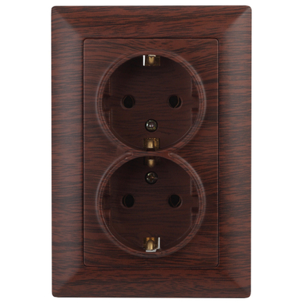 Розетка Intro Solo 4-205-10 с заземлением двойная 2X2P+E Schuko 16А-250В IP20 СУ венге