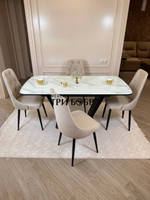 Кухонный раскладной стол "Прадо" белый мрамор и 4 стула ЛОНДОН