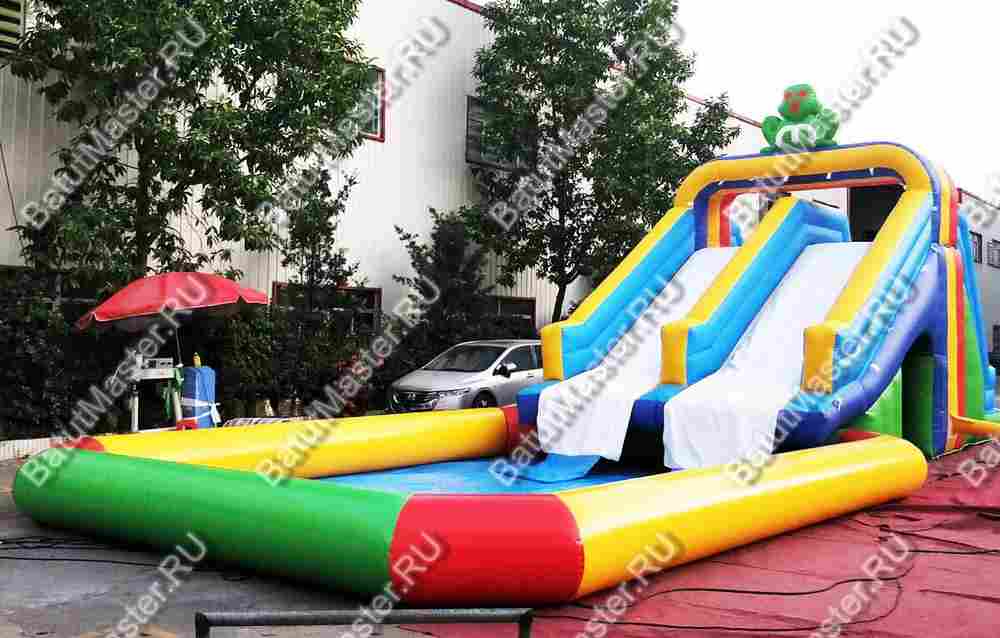 Надувной водный батут с бассейном «Весёлый спуск», 13,5*5*5 м