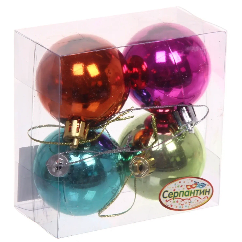 Новогодние шары 5 см (набор 4 шт) «Глянец», яркий микс