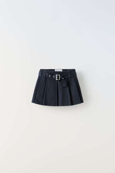 ZARA ЮБКА СО СКЛАДКАМИ И ПРЯЖКОЙ, МОРСКОЙ СИНИЙ