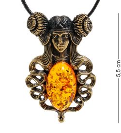 AM-1988 Подвеска «Девушка с пионами» (латунь, янтарь)