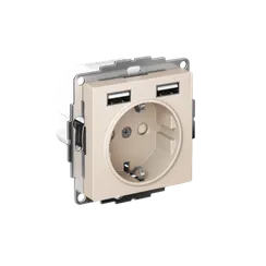 Розетка 1-м СП AtlasDesign 16А IP20 с 2-мя заряд. устройствами USB тип A+A 5В/2.4А 2х5В/1.2А механизм беж. SE ATN000230