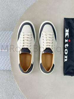 Мужские кеды Kiton белого цвета с синими деталями