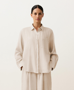 Oysho Рубашка свободного кроя из 100%-го льна, песочный меланж