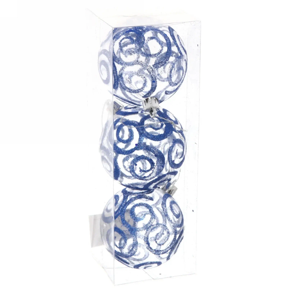 Новогодние шары 7см (набор 3шт) «Зимние узоры», синий