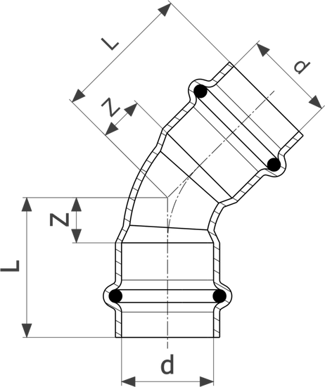 Отвод-угол 45° пресс Viega Profipress 22 мм с SC-Contur (серия 2426)