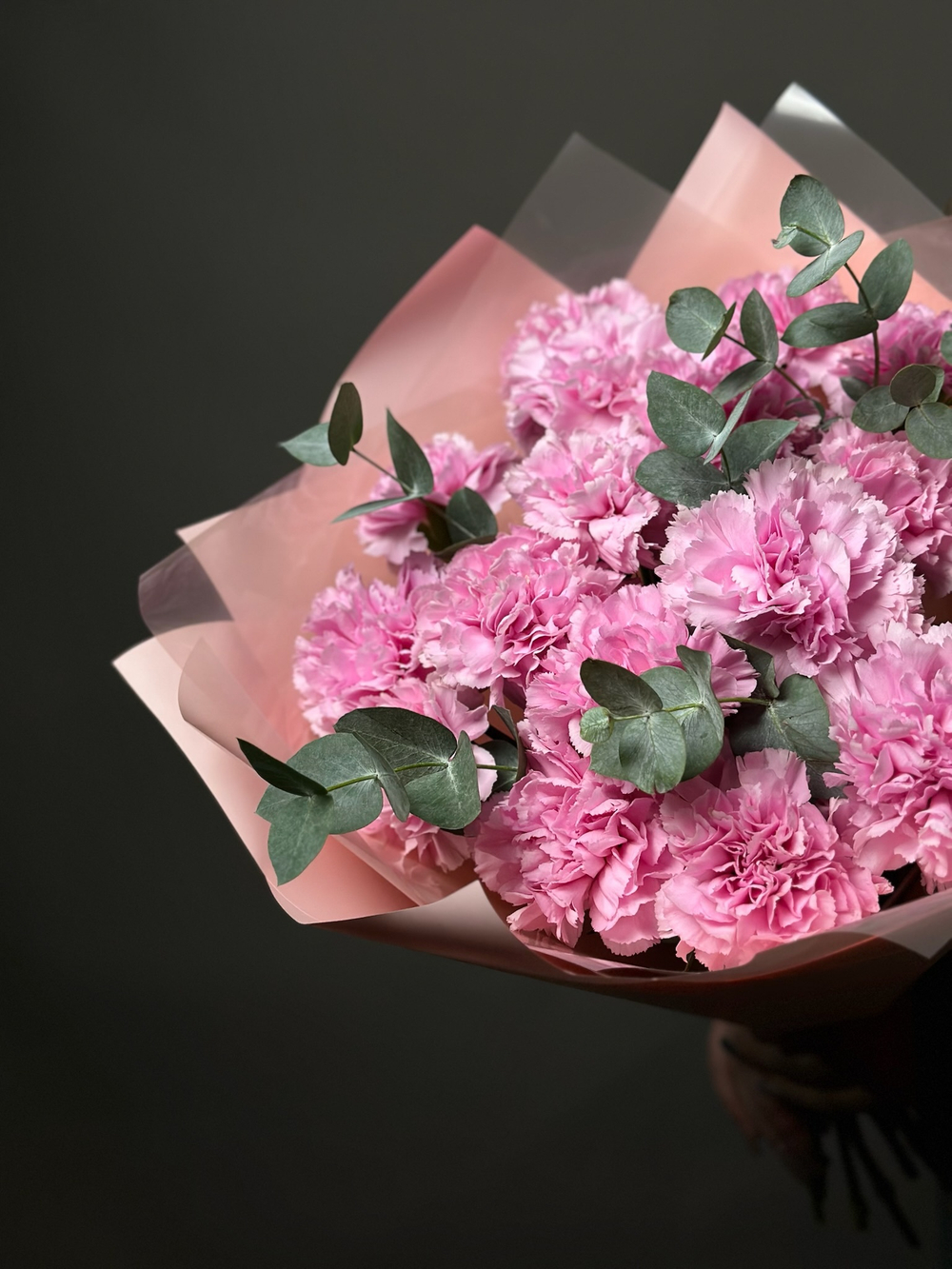 Букет гвоздик с эвкалиптом