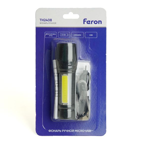 Фонарь ручной Feron TH2408 с аккумулятором USB ZOOM 51118