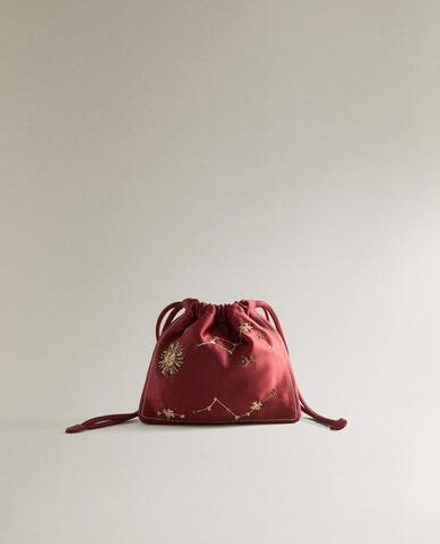 ZARA HOME - MARISA BERENSON МАЛЕНЬКАЯ КОСМЕТИЧКА С ВЫШИТЫМИ ДЕТАЛЯМИ, БОРДОВЫЙ