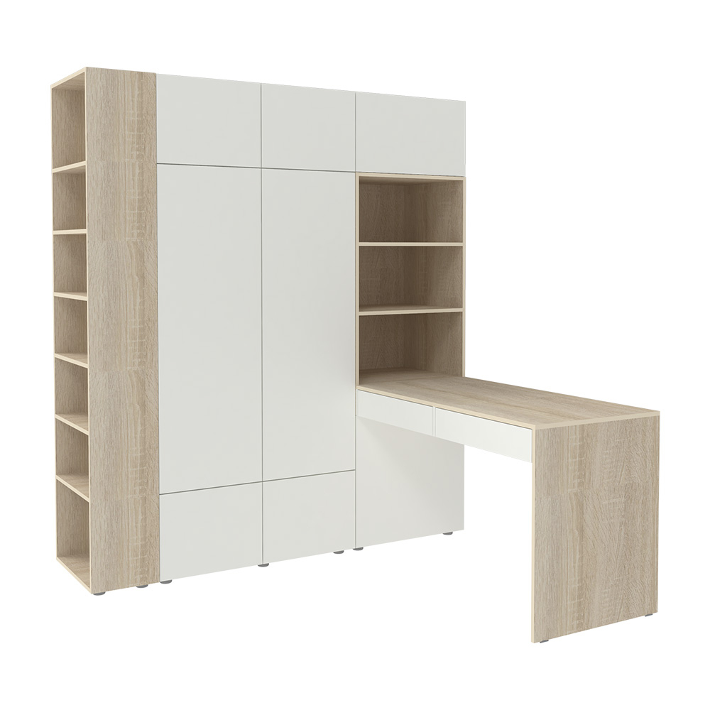 Стол письменный со стеллажом и шкафом КарИВи 1765 Дуб Сонома Белый