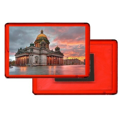 Акриловый магнит красный прямоугольный. Размер 52х77мм