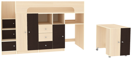 Кровать-чердак КарИВи Астра 11  Дуб Молочный Венге