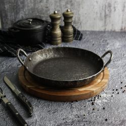 Сковорода для подачи 24 см h3,1 см круглая 2 ручки " " углерод. сталь ИНДУКЦИЯ P.L.