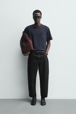 ZARA ДЖИНСЫ TAPERED WIDE FIT, ЧЕРНЫЙ