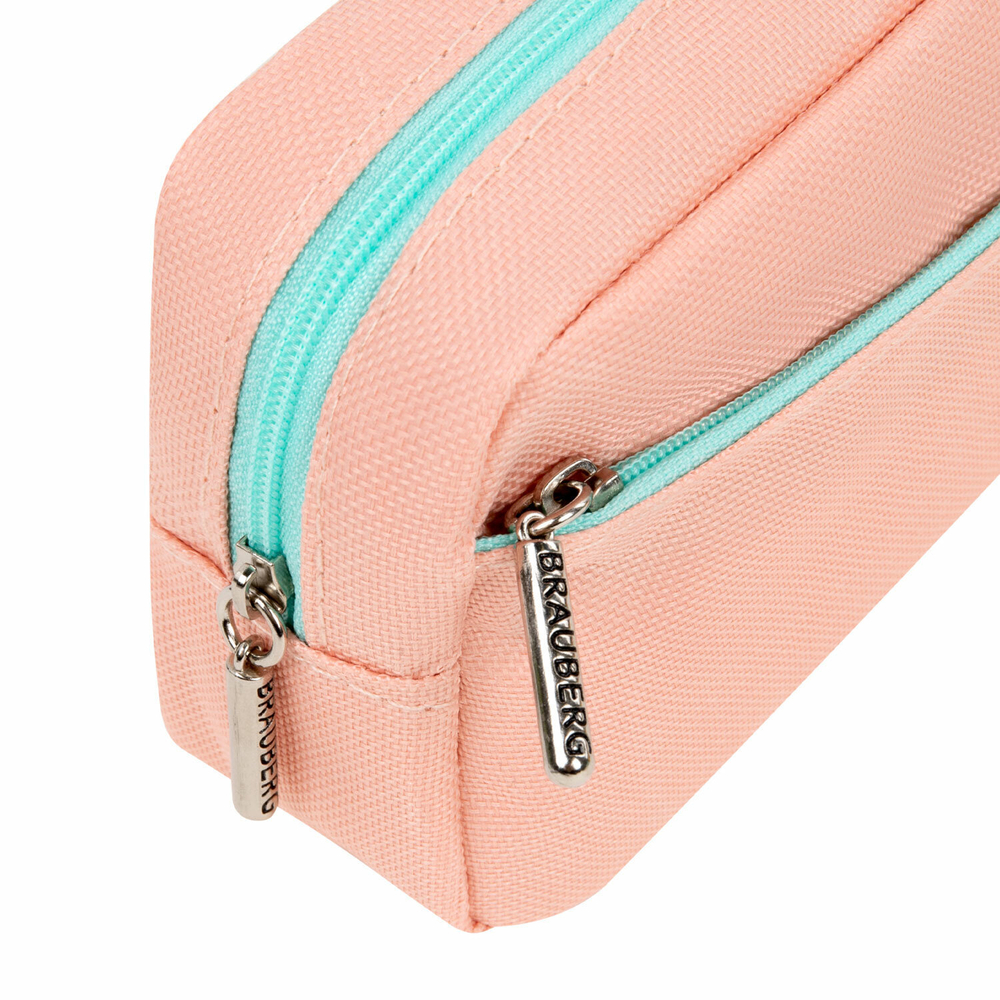 Пенал мягкий BRAUBERG PASTEL 2 отделения персиковый 21х9 5х5 см (3 штуки в упаковке)