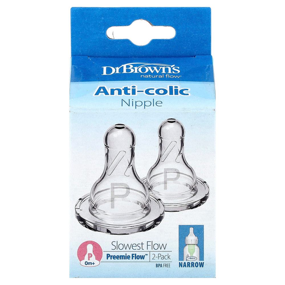 Dr. Brown's, Natural Flow®, Preemie Flow™, антиколиковая соска, для детей от 0 месяцев, самый медленный поток, 2 пакетика