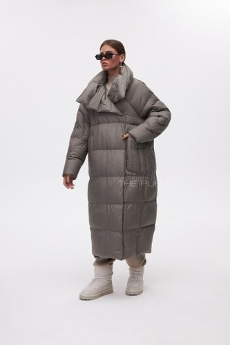 Удлиненный пуховик-кокон цвета хаки