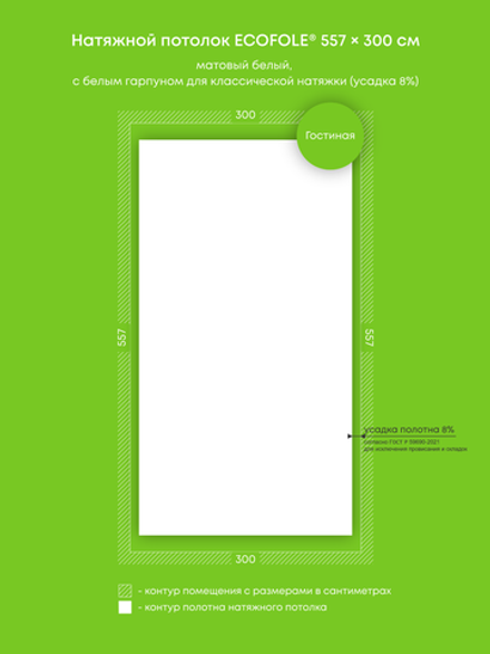 Матовый натяжной потолок 16.7 м2