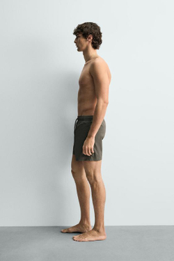 ZARA ПЛАВКИ ИЗ ЖАТОЙ ТКАНИ В МЕЛКУЮ ПОЛОСКУ, ХАКИ