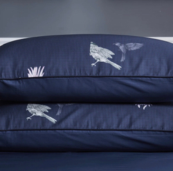 Постельное белье ЕВРО (двуспалка) Египедский Хлопок Птички на синем