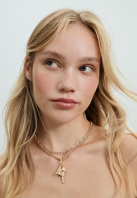 STRADIVARIUS Комплект из 2 ожерелий со стразами и подвесками, золотой