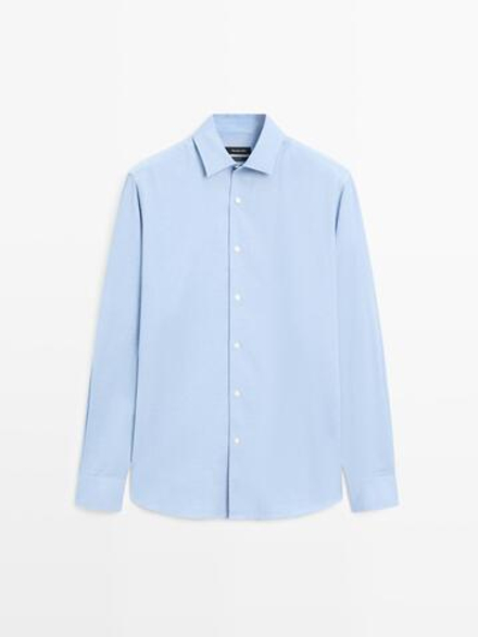 Massimo Dutti Рубашка прямого кроя в рубчик, небесно-голубой