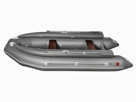 Лодка ПВХ X-River Rocky 395 НДВД + усиленное дно и баллон + Фальшборт, красно-черный/фурнитура черная увеличенный транец