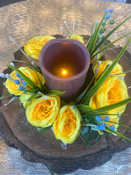 Полянка со светодиодной восковой свечой на утяжеленной подставке