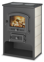 Печь-Камин ВЕЗУВИЙ ПК-03 (224) с плитой "Везувий В3" бежевый 12 кВт (200 м3) Ø150мм