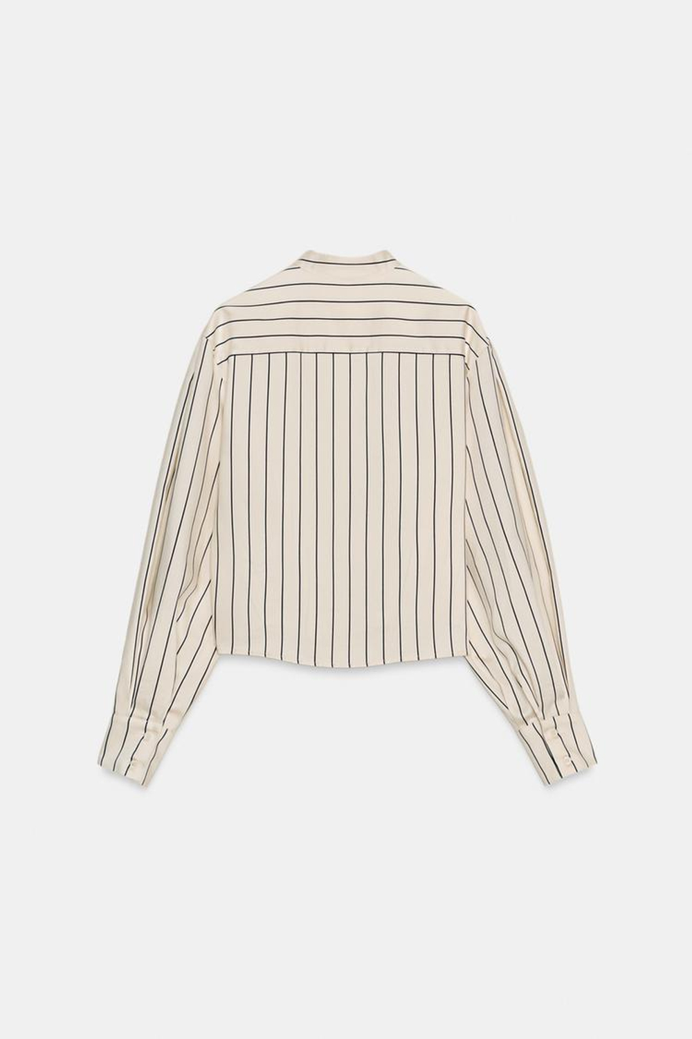 ZARA РУБАШКА В ПОЛОСКУ С ОБЪЕМНЫМИ РУКАВАМИ — ZW COLLECTION, ЭКРЮ/ТЕМНО-СИНИЙ