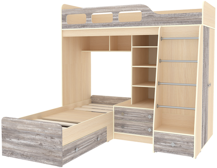 Двухъярусная кровать КарИВи Астра 4  Дуб Молочный Бетон