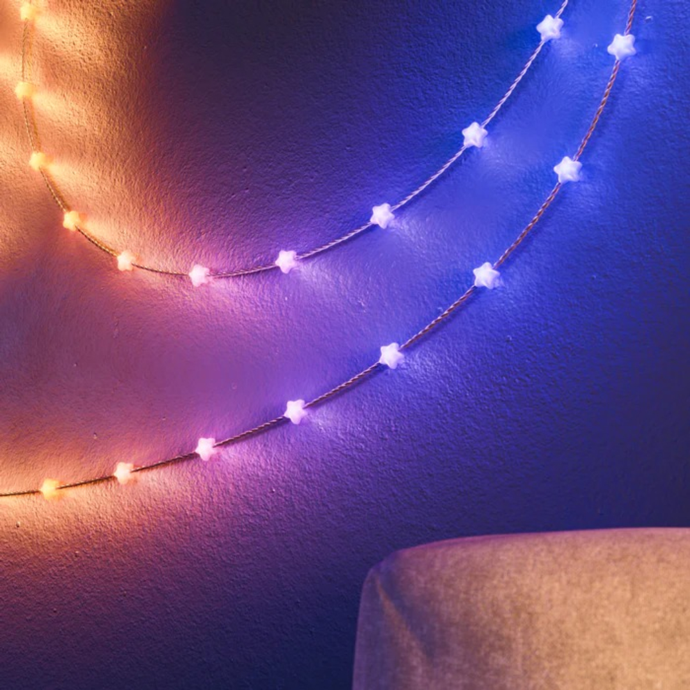 Гирлянда Twinkly Candies Stars 200 диодов, в форме звезды, RGB, расстояние между лампами 6 см, зеленый провод, BT+WiFi, IP20, питание от USB-C