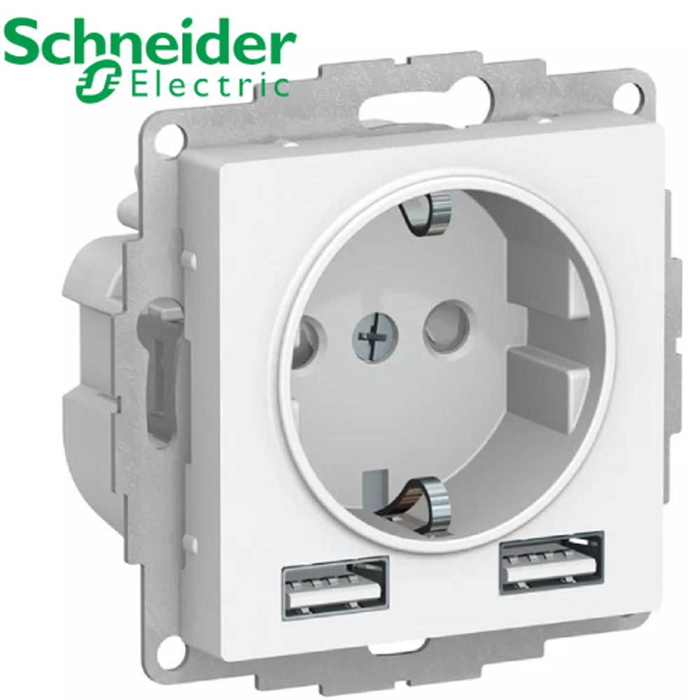 Розетка с/з + 2 USB (белый) AtlasDesign Schneider ATN000130