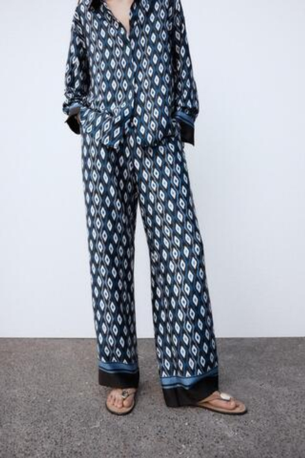 ZARA БРЮКИ С ГЕОМЕТРИЧЕСКИМ ПРИНТОМ, ОТТЕНКИ СИНЕГО