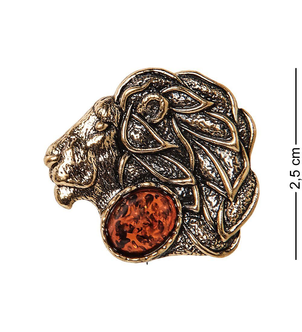 AM-2588 Брошь «Знак зодиака-Лев» (латунь, янтарь)