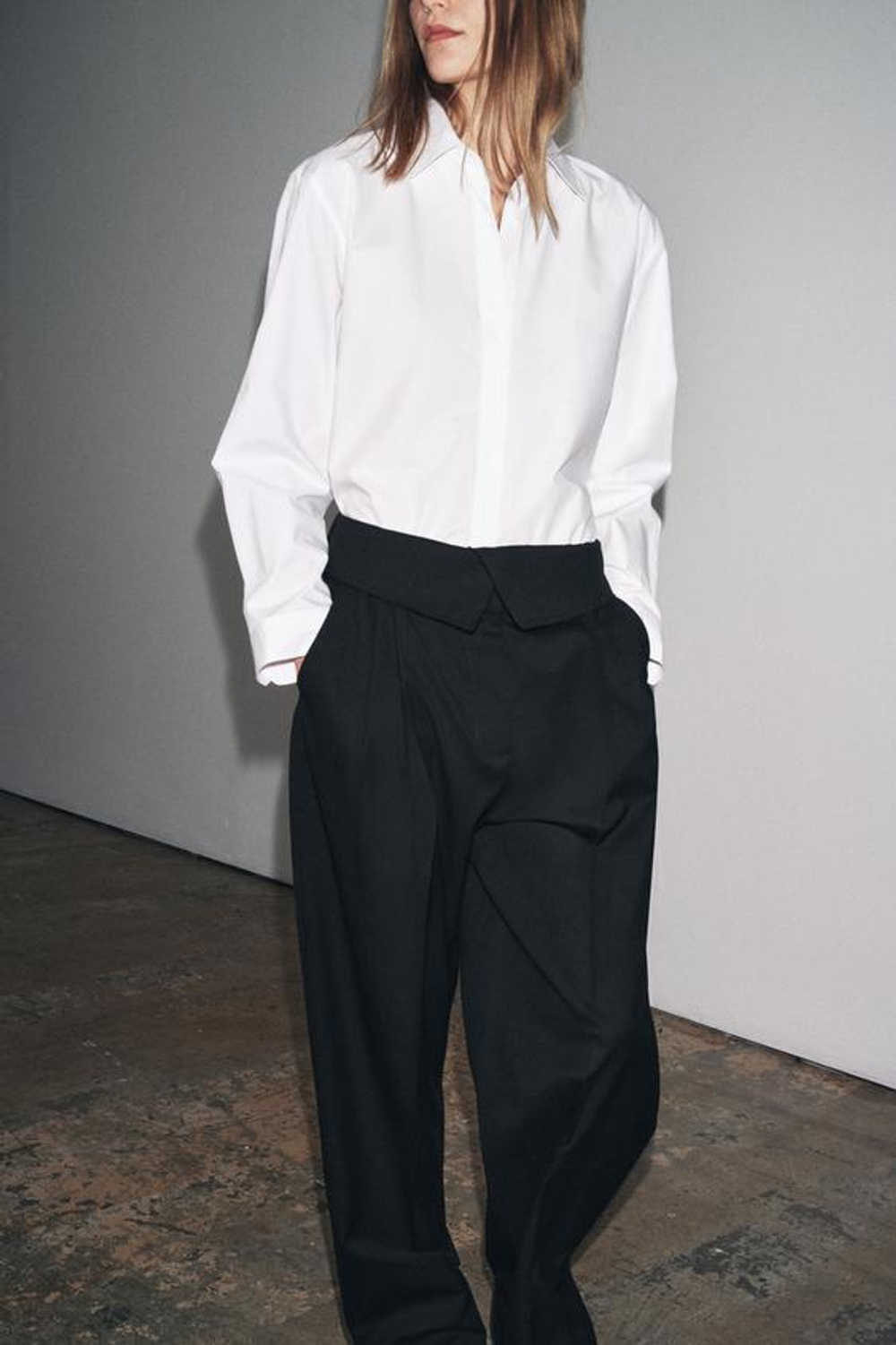 ZARA БРЮКИ С ОТЛОЖНЫМ ПОЯСОМ ИЗ ШЕРСТИ — ZW COLLECTION, ЧЕРНЫЙ