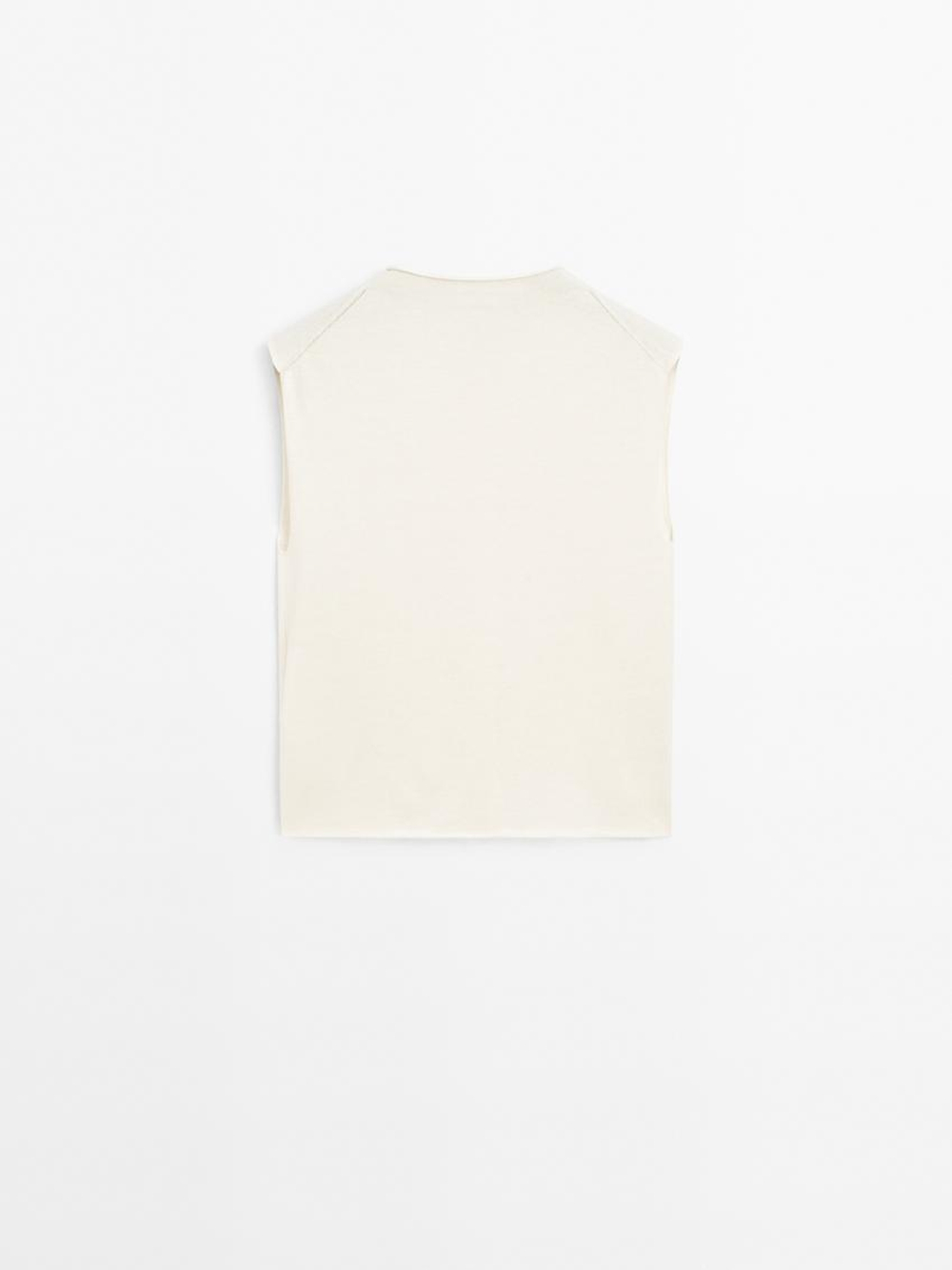 Massimo Dutti Укороченный трикотажный жилет из смесовой шерсти, натуральный, кремовый