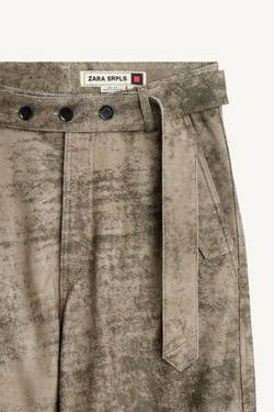 ZARA КОЖАНЫЕ БРЮКИ СО СРЕДНЕЙ ПОСАДКОЙ, СЕРО-КОРИЧНЕВЫЙ